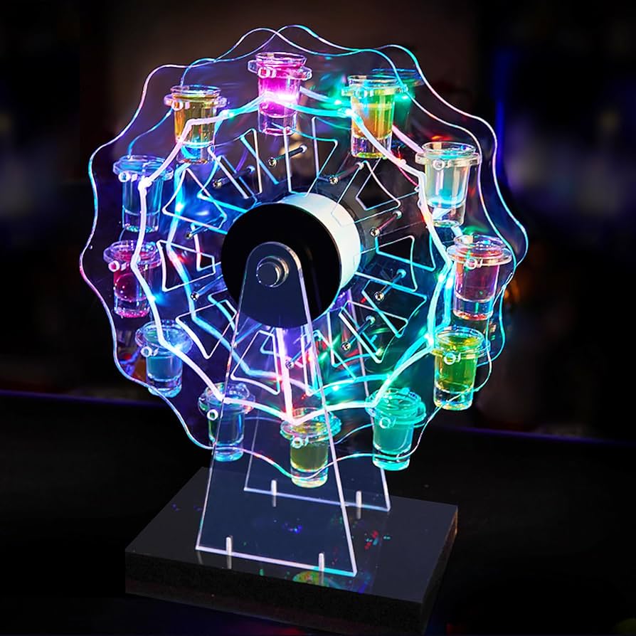 Amazon｜QuiExact テキーラ観覧車 グラス付き 12カップ 回転可能 LED酒